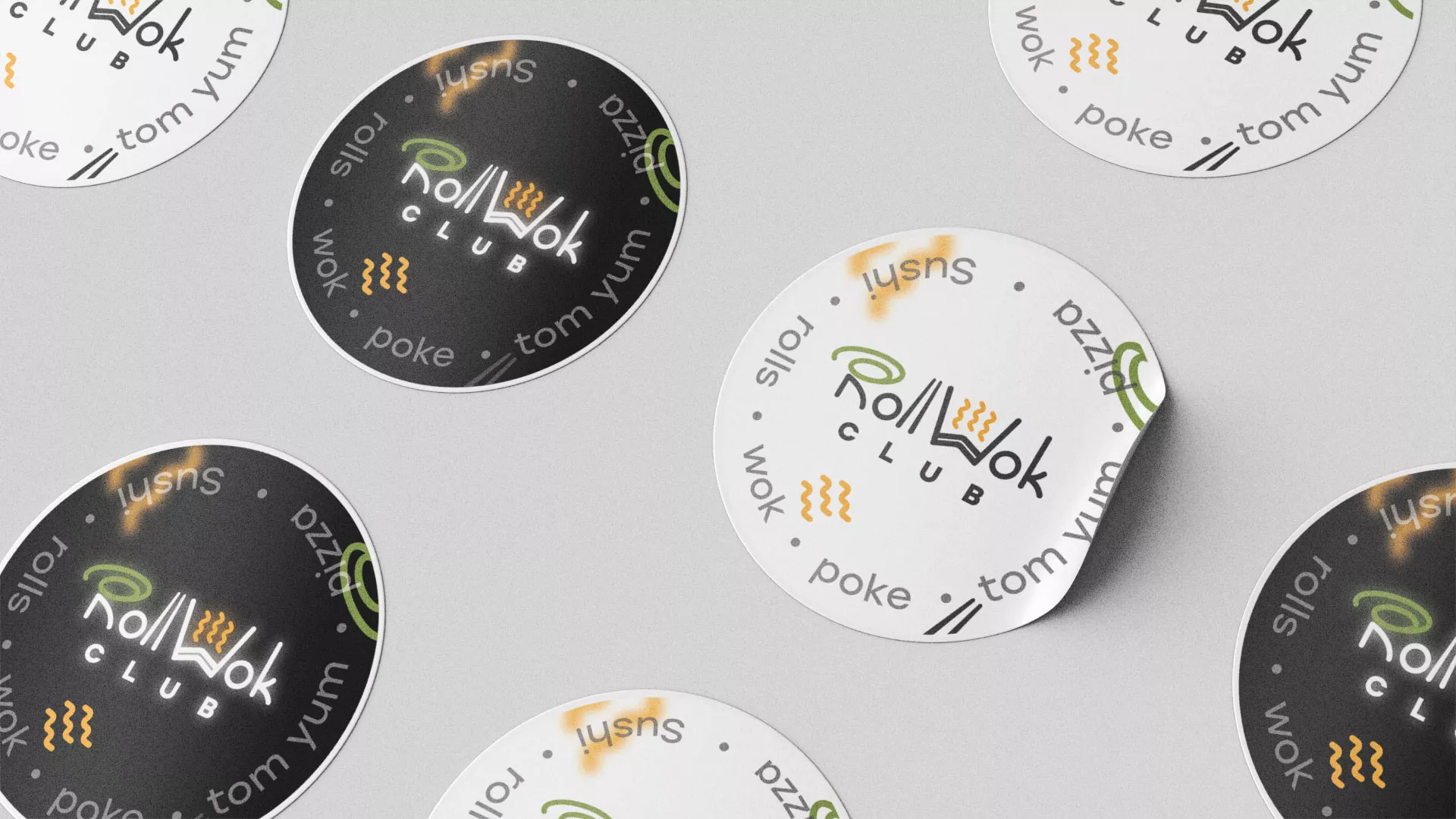 Разработка наклеек для суши-бара «Roll Wok Club» в Майкопе