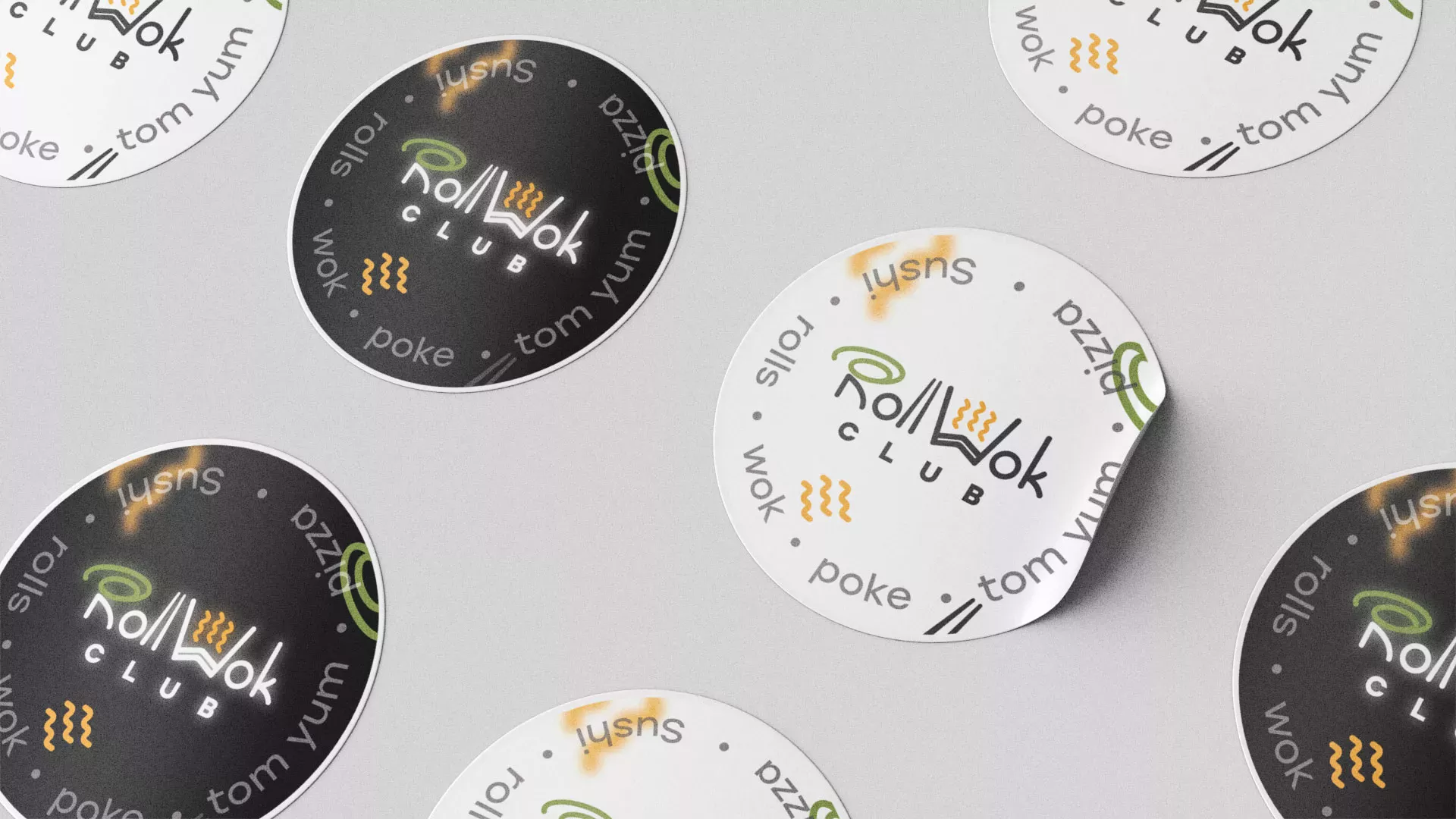 Разработка наклеек для суши-бара «Roll Wok Club» в Майкопе